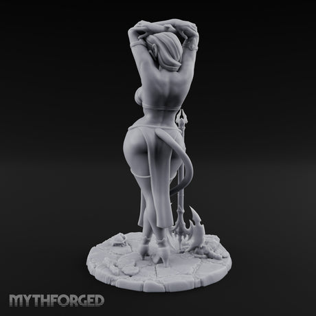 Arms Raised Trident Resting Tiefling Warlock Miniature for Dungeons and Dragons, Pathfinder or other TTRPGs