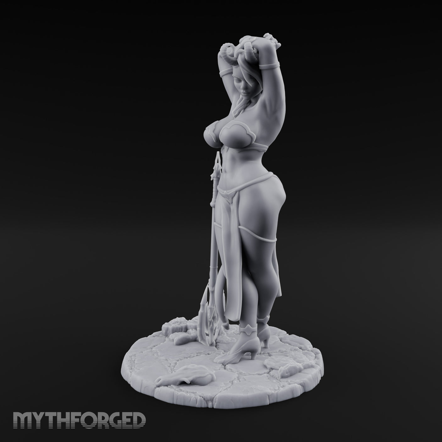 Arms Raised Trident Resting Tiefling Warlock Miniature for Dungeons and Dragons, Pathfinder or other TTRPGs