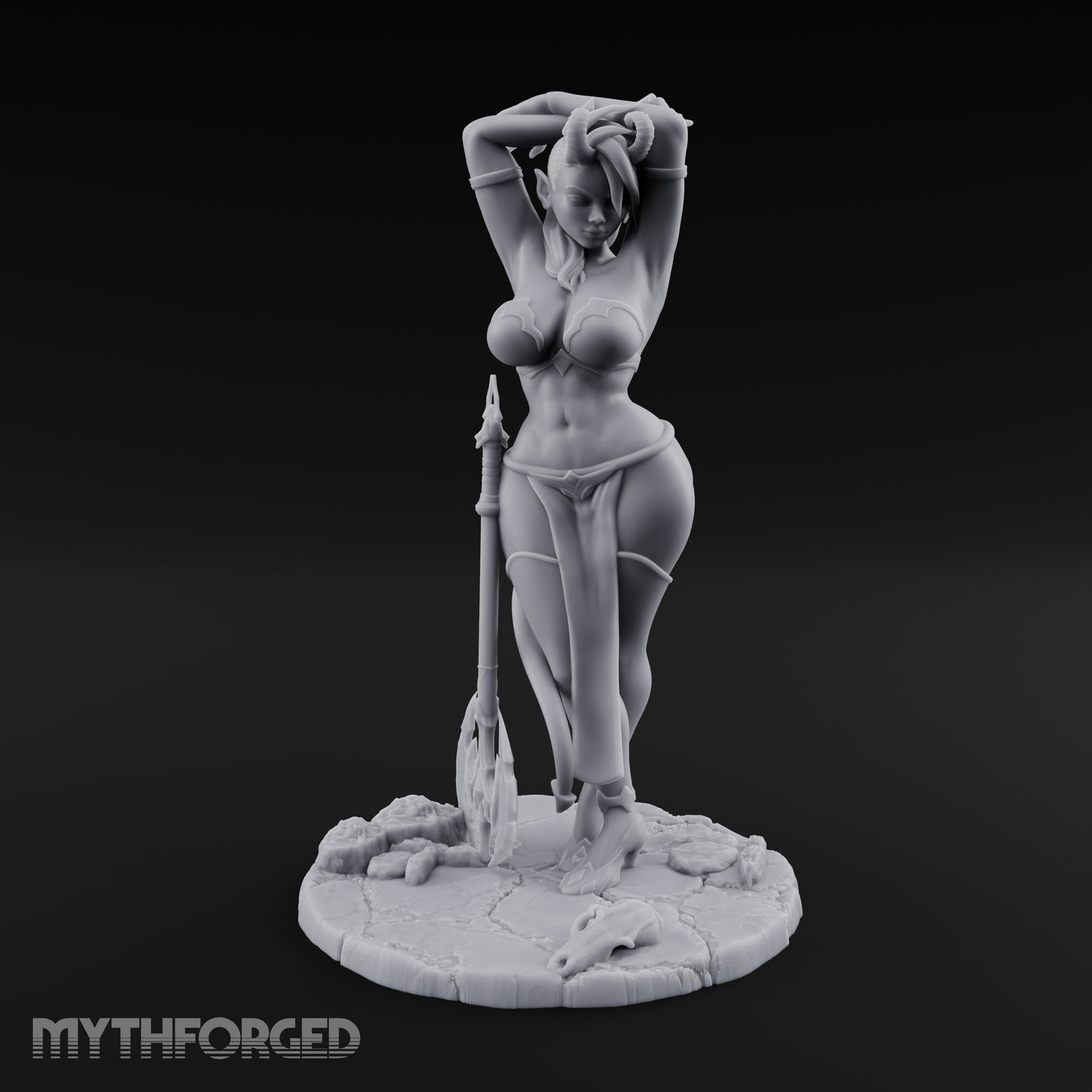 Arms Raised Trident Resting Tiefling Warlock Miniature for Dungeons and Dragons, Pathfinder or other TTRPGs