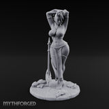 Arms Raised Trident Resting Tiefling Warlock Miniature for Dungeons and Dragons, Pathfinder or other TTRPGs