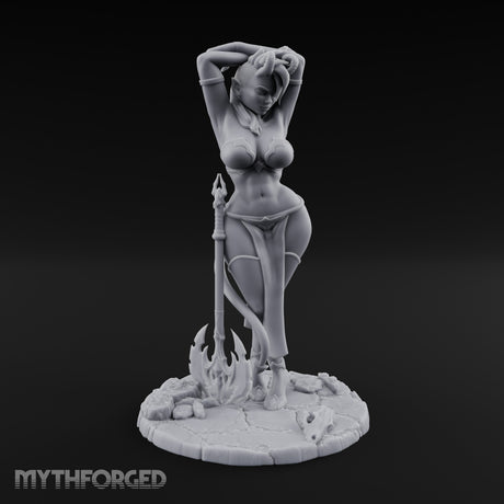 Arms Raised Trident Resting Tiefling Warlock Miniature for Dungeons and Dragons, Pathfinder or other TTRPGs