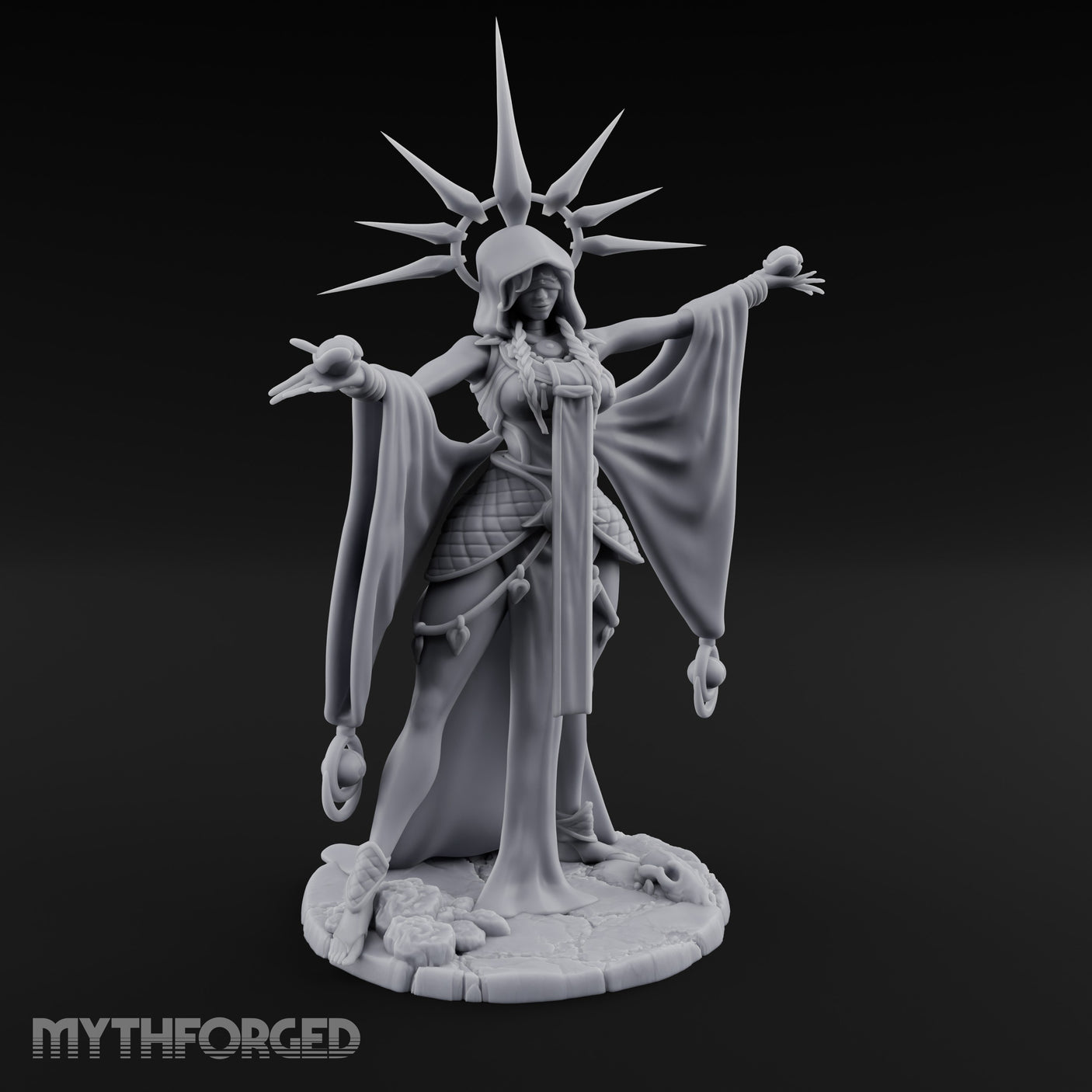 Arms Wide Sun Crown Human Sorceress Miniature for Dungeons and Dragons, Pathfinder or other TTRPGs