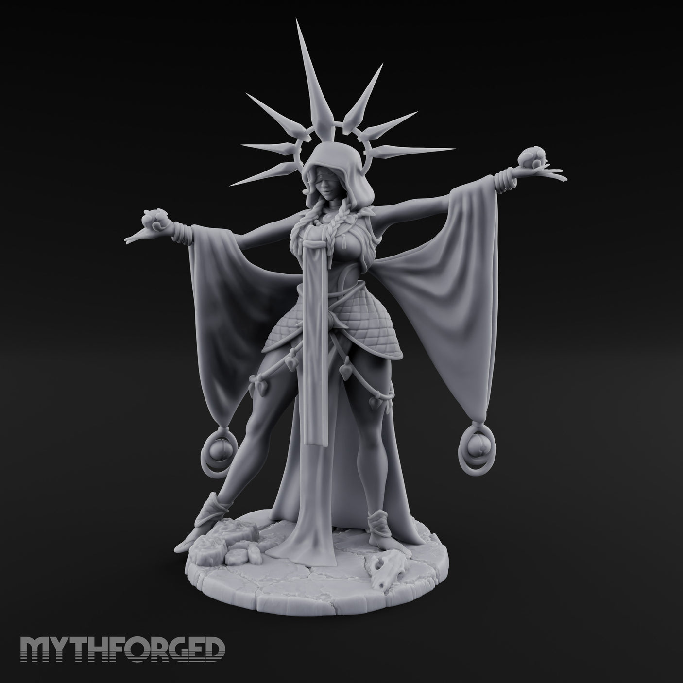 Arms Wide Sun Crown Human Sorceress Miniature for Dungeons and Dragons, Pathfinder or other TTRPGs