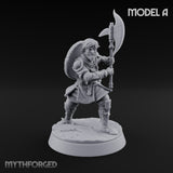 Mismatched Armoury, Matching Resolve Human Knights — A · Glaive + Bow + Sword & Warhammer + Sword & Round Shield