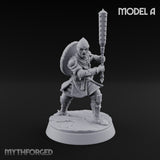 Mismatched Armoury, Matching Resolve Human Knights — A · Spiked Mace + Daggers + Mace & Axe + Spear & Javelin
