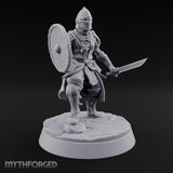 Mismatched Armoury, Matching Resolve Human Knights — D · Glaive + Bow + Sword & Warhammer + Sword & Round Shield