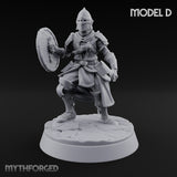 Mismatched Armoury, Matching Resolve Human Knights — D · Glaive + Bow + Sword & Warhammer + Sword & Round Shield