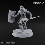 Muster Roll Misfits Human Soldiers — C · Twin Axes + Spiked Mace & Sword + Spear & Tower Shield + Bow & Dagger