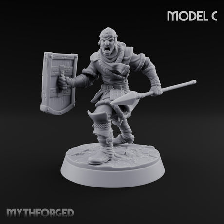 Muster Roll Misfits Human Soldiers — C · Twin Axes + Spiked Mace & Sword + Spear & Tower Shield + Bow & Dagger