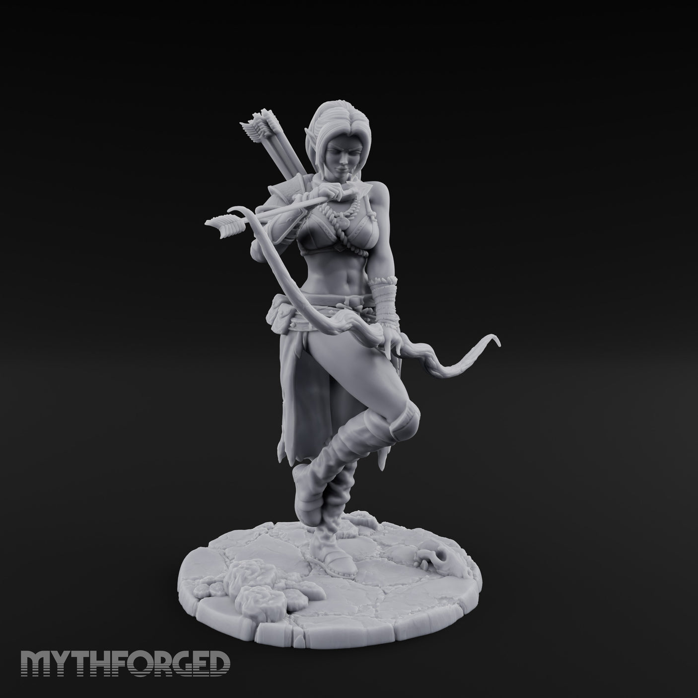 Arrow Nocked Knee Raised Elf Archer Miniature for Dungeons and Dragons, Pathfinder or other TTRPGs