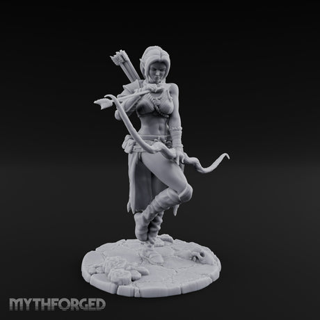 Arrow Nocked Knee Raised Elf Archer Miniature for Dungeons and Dragons, Pathfinder or other TTRPGs