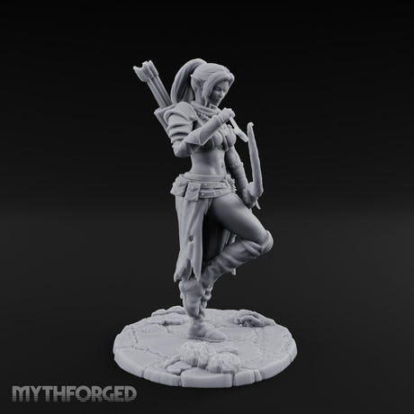 Arrow Nocked Knee Raised Elf Archer Miniature for Dungeons and Dragons, Pathfinder or other TTRPGs