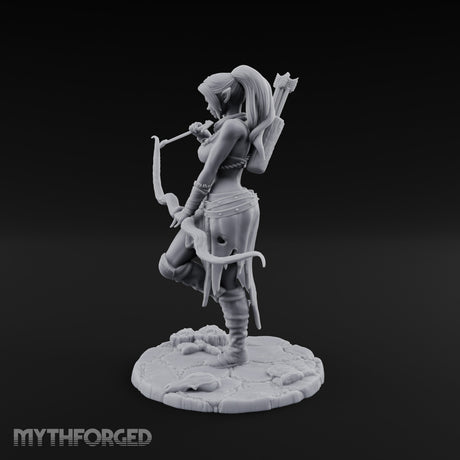 Arrow Nocked Knee Raised Elf Archer Miniature for Dungeons and Dragons, Pathfinder or other TTRPGs