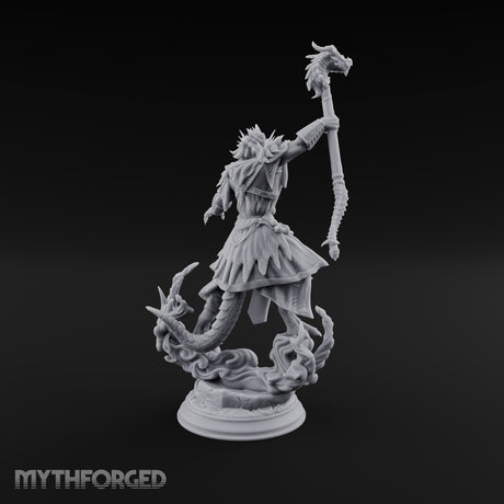 Staff Raising Dragonborn Sorcerer Miniature for Dungeons and Dragons, Pathfinder or other TTRPGs