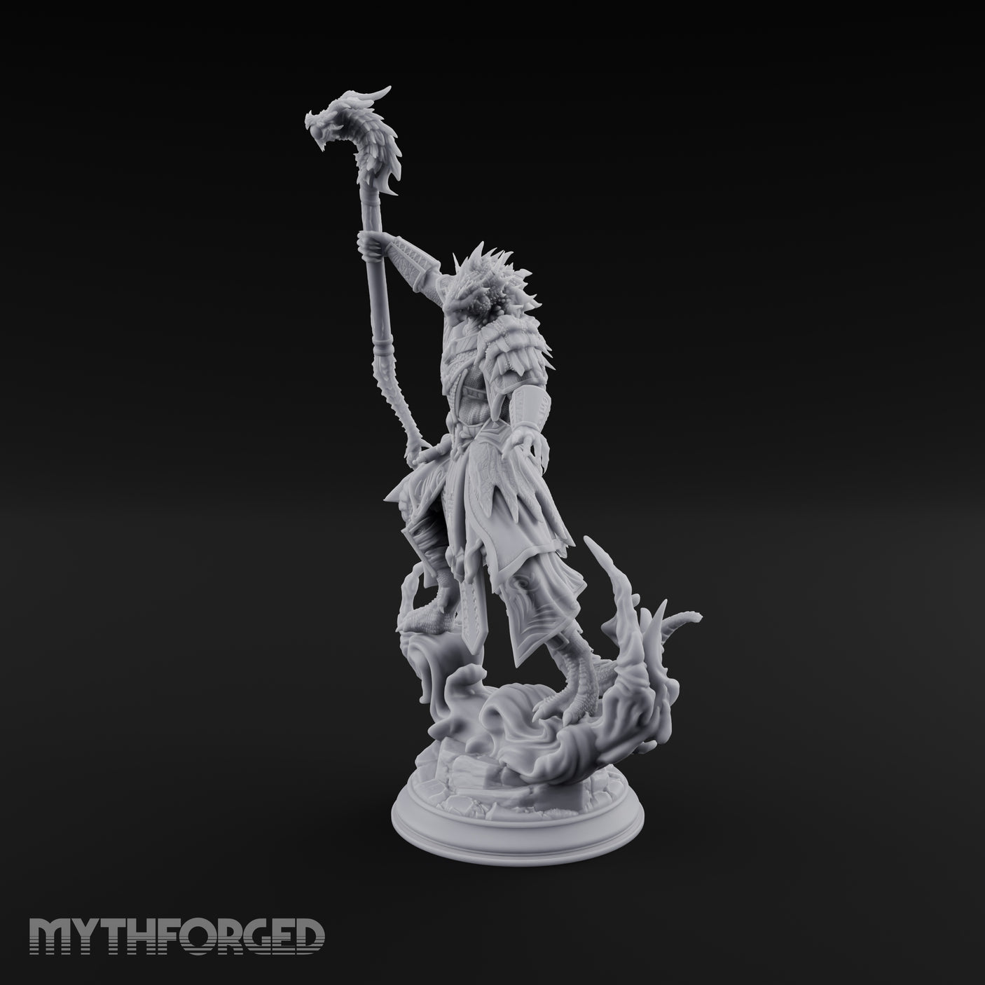 Staff Raising Dragonborn Sorcerer Miniature for Dungeons and Dragons, Pathfinder or other TTRPGs