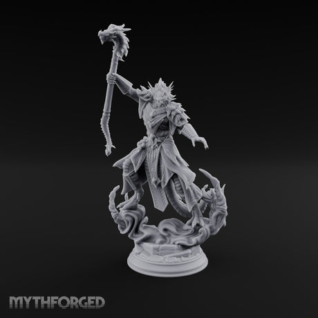 Staff Raising Dragonborn Sorcerer Miniature for Dungeons and Dragons, Pathfinder or other TTRPGs