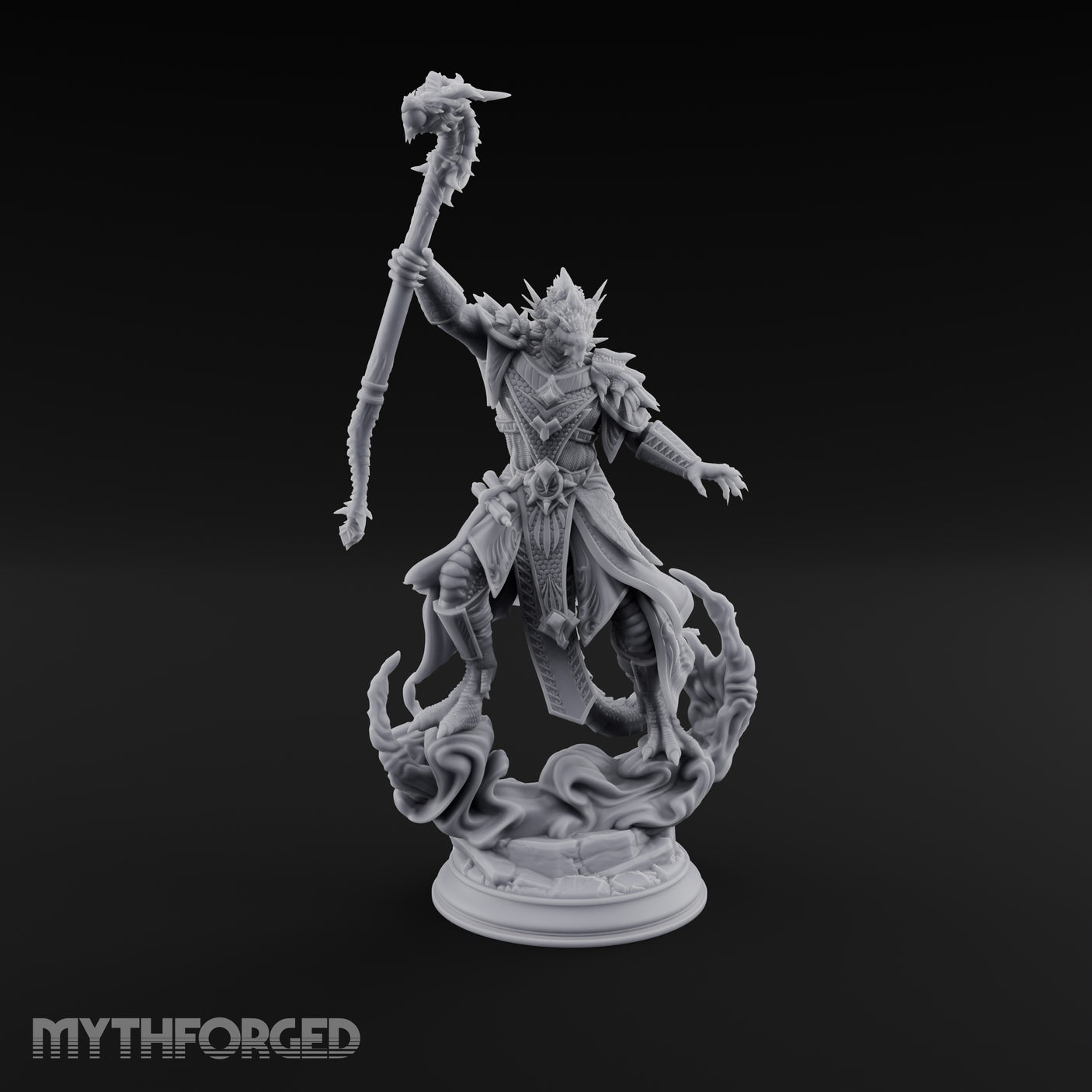 Staff Raising Dragonborn Sorcerer Miniature for Dungeons and Dragons, Pathfinder or other TTRPGs