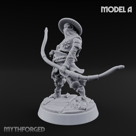 Bow Flexing Ashigaru Archers Miniature for Dungeons and Dragons, Pathfinder or other TTRPGs