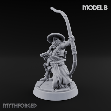 Bow Flexing Ashigaru Archers Miniature for Dungeons and Dragons, Pathfinder or other TTRPGs
