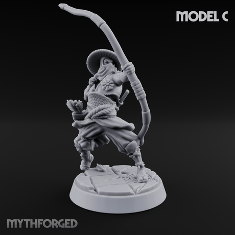 Bow Flexing Ashigaru Archers Miniature for Dungeons and Dragons, Pathfinder or other TTRPGs