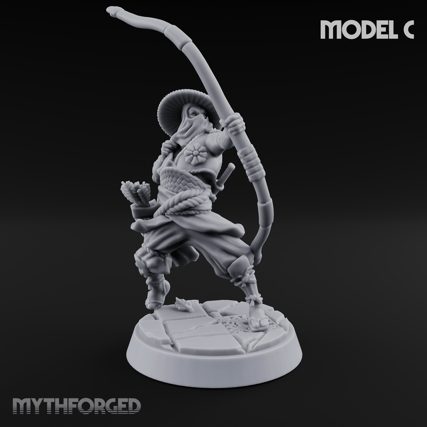 Bow Flexing Ashigaru Archers C Miniature for Dungeons and Dragons, Pathfinder or other TTRPGs