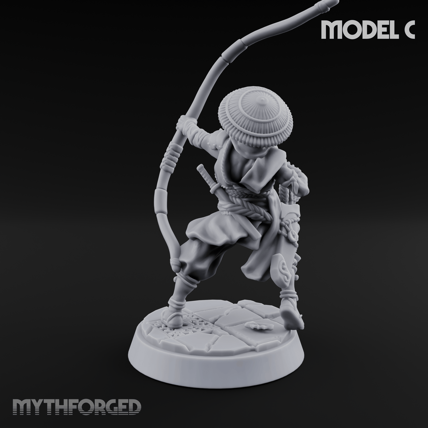 Bow Flexing Ashigaru Archers C Miniature for Dungeons and Dragons, Pathfinder or other TTRPGs