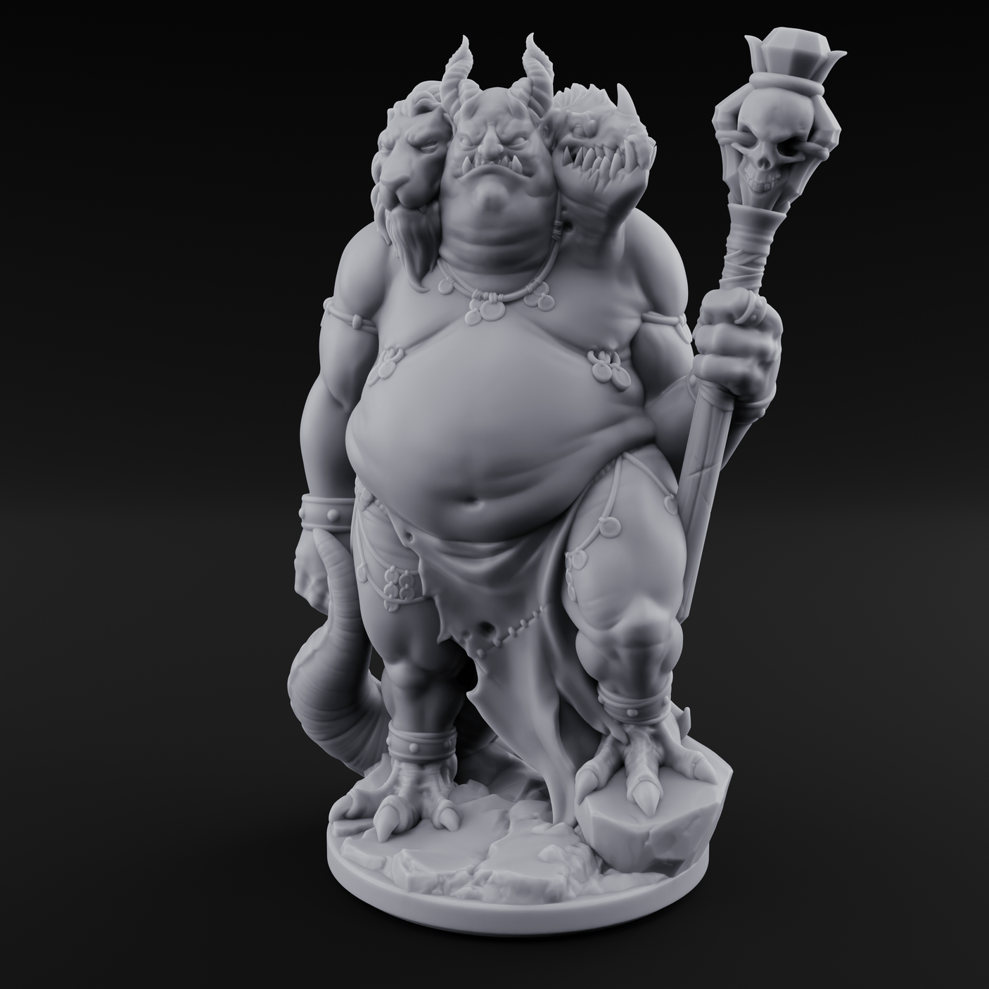 Three Heads Full Of Trouble Devil Overlord Miniature for Dungeons and Dragons, Pathfinder or other TTRPGs