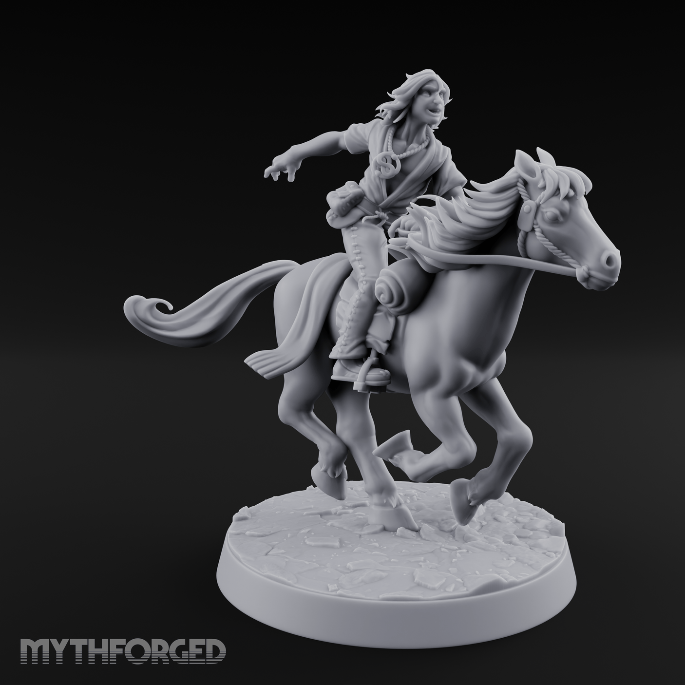 Wind-Swept Galloping Human Rider Miniature for Dungeons and Dragons, Pathfinder or other TTRPGs