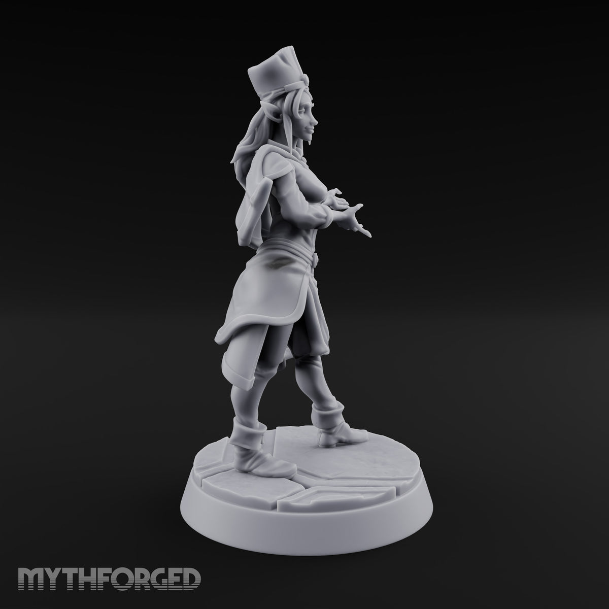 Velvet Rope Poise Elf Female Hostess in Tall Cap and Cape with Presenting Hands