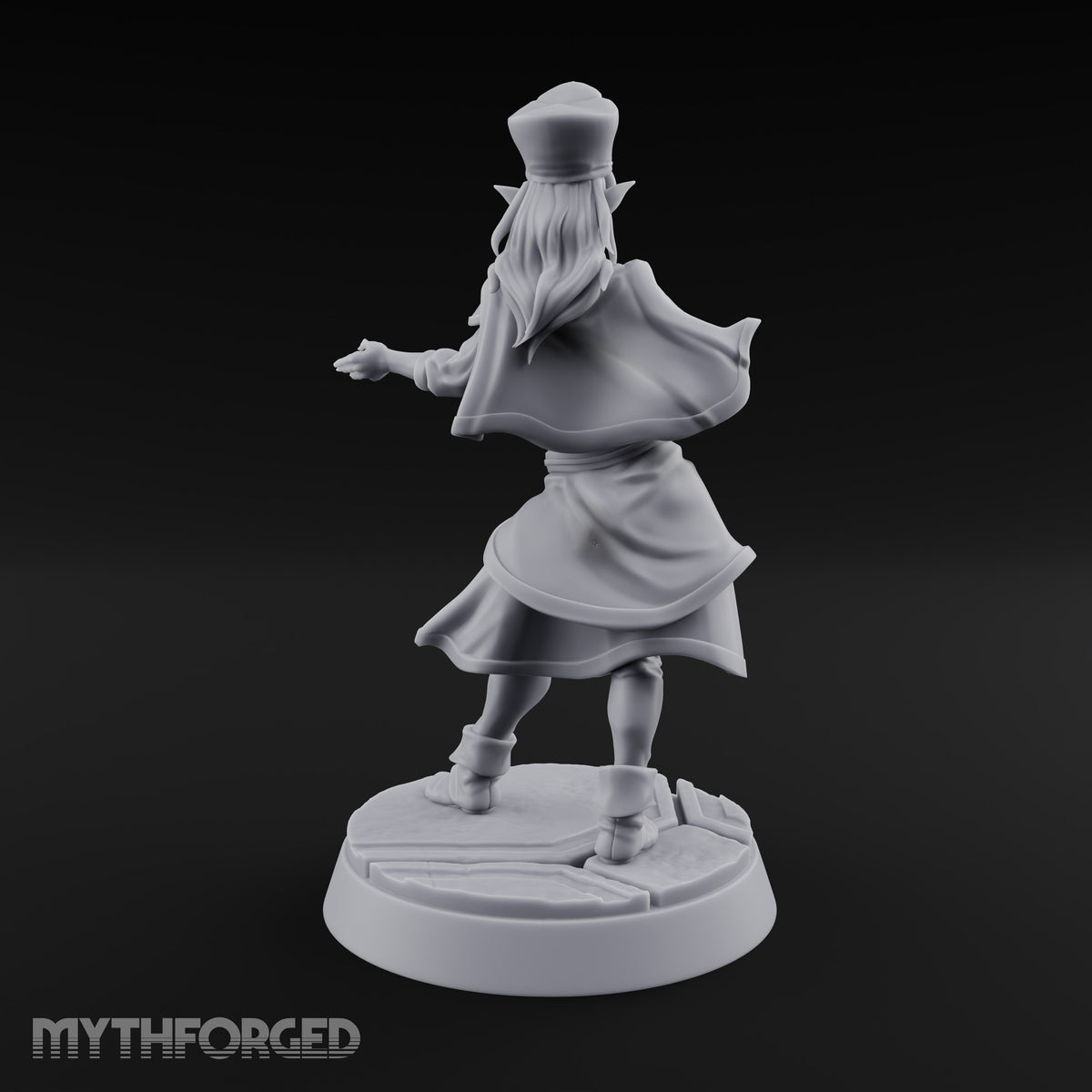 Velvet Rope Poise Elf Female Hostess in Tall Cap and Cape with Presenting Hands