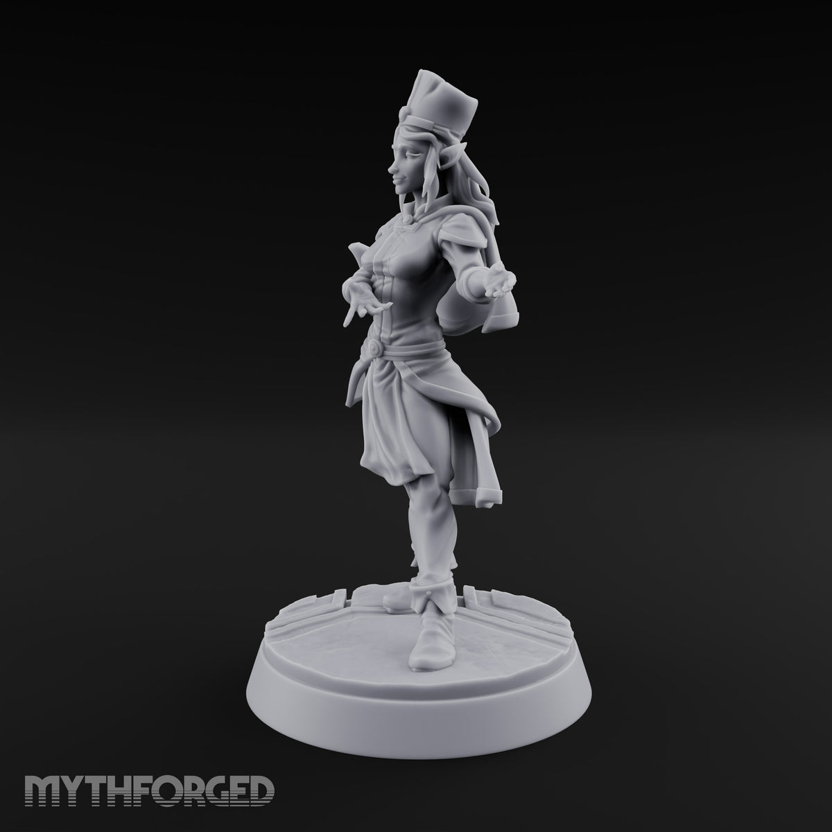 Velvet Rope Poise Elf Female Hostess in Tall Cap and Cape with Presenting Hands