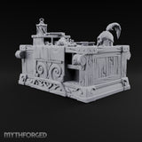 Priceless, Allegedly Wooden Display Desk with Draped Cloth, Potions, Helm and Lantern on Carved Scroll Base