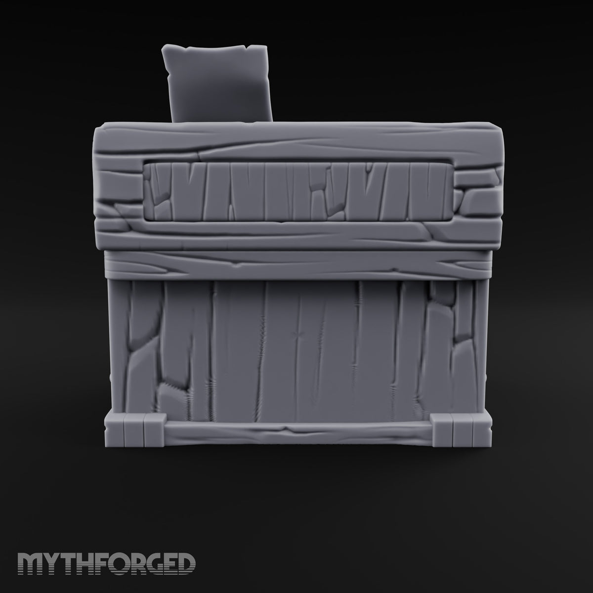 Mace Value Stone-Topped Display Desk with Weapons Tray, Parchment Sheet and Scroll-Carved Supports