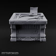 Mace Value Stone-Topped Display Desk with Weapons Tray, Parchment Sheet and Scroll-Carved Supports