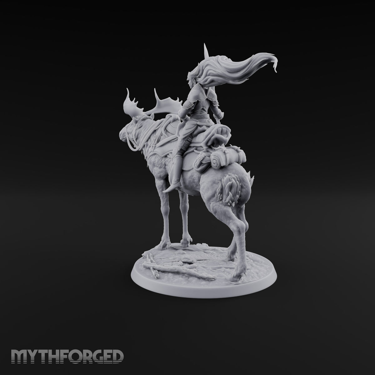 Riding Out Under Northern Lights Elf Elk Rider A