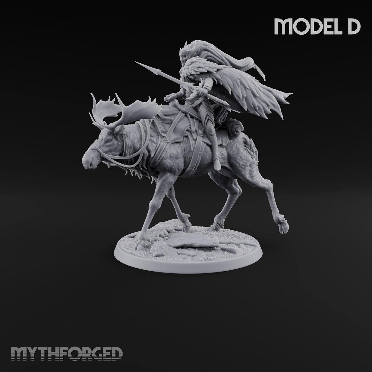 Riding Out Under Northern Lights Elf Elk Riders — D
