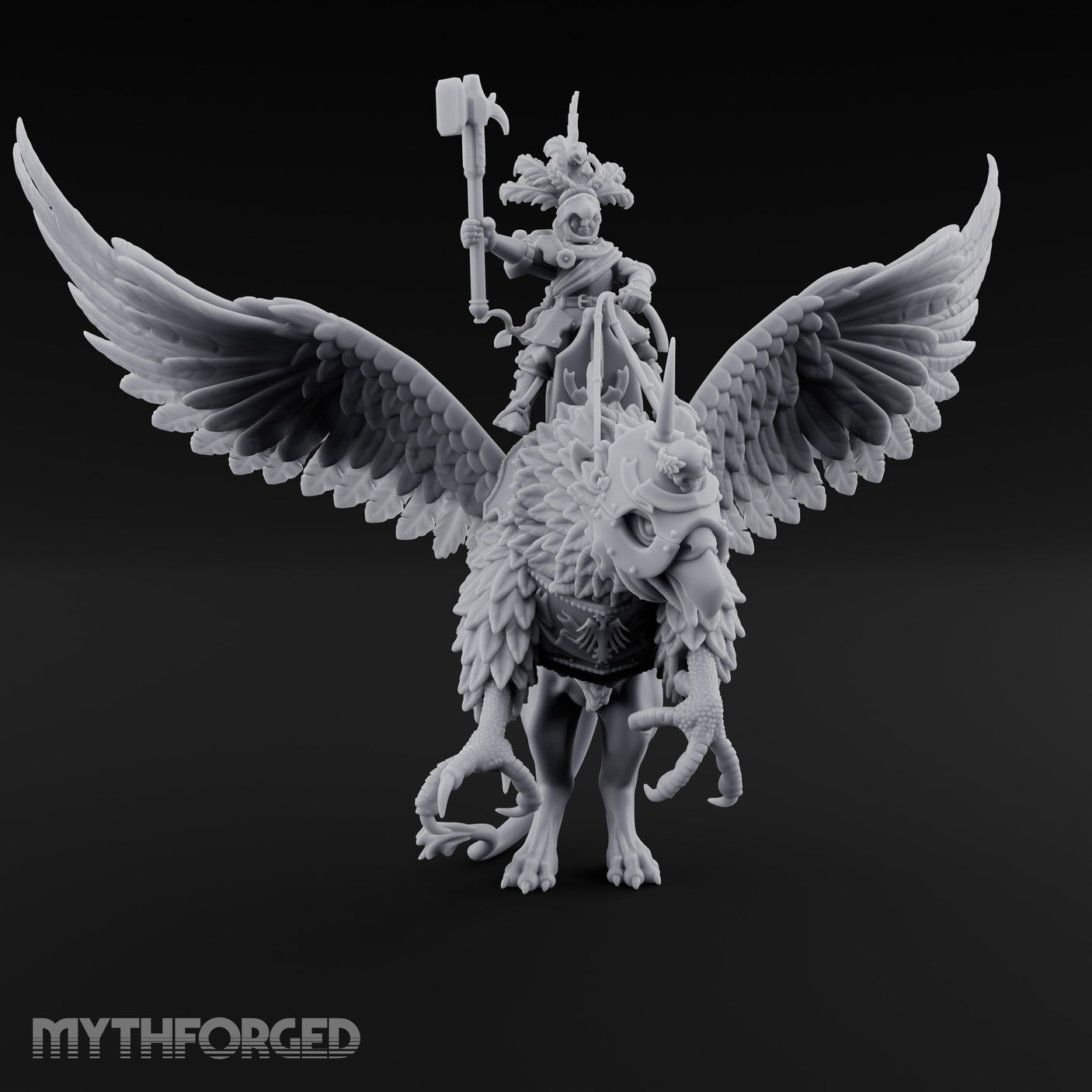 Axe Aloft Griffin Riding Human Emperor on Griffin Miniature for Dungeons and Dragons, Pathfinder or other TTRPGs