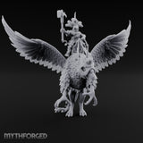 Axe Aloft Griffin Riding Human Emperor on Griffin Miniature for Dungeons and Dragons, Pathfinder or other TTRPGs