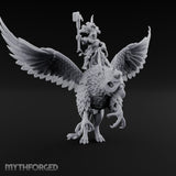 Axe Aloft Griffin Riding Human Emperor on Griffin Miniature for Dungeons and Dragons, Pathfinder or other TTRPGs