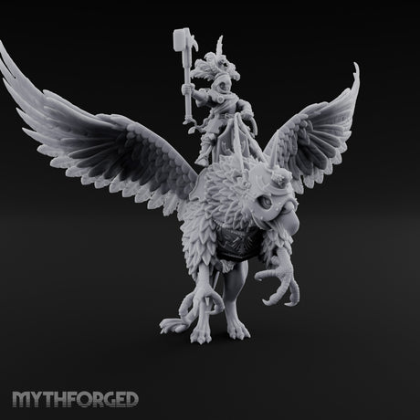 Axe Aloft Griffin Riding Human Emperor on Griffin Miniature for Dungeons and Dragons, Pathfinder or other TTRPGs