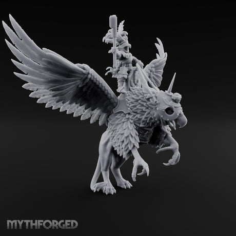 Axe Aloft Griffin Riding Human Emperor on Griffin Miniature for Dungeons and Dragons, Pathfinder or other TTRPGs