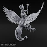Axe Aloft Griffin Riding Human Emperor on Griffin Miniature for Dungeons and Dragons, Pathfinder or other TTRPGs