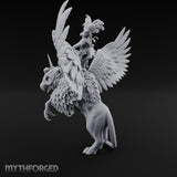Axe Aloft Griffin Riding Human Emperor on Griffin Miniature for Dungeons and Dragons, Pathfinder or other TTRPGs