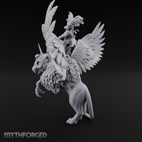 Axe Aloft Griffin Riding Human Emperor on Griffin Miniature for Dungeons and Dragons, Pathfinder or other TTRPGs