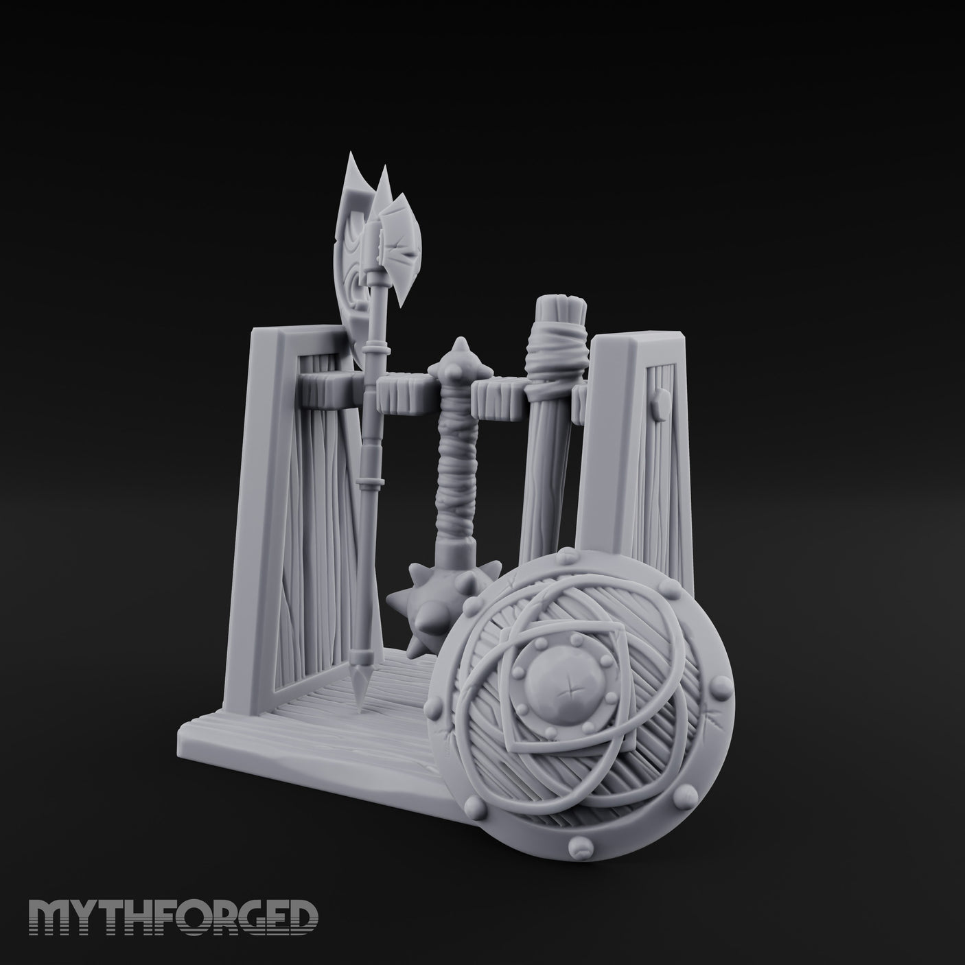 Axe-Crowned Shield-Leaned Tribal Weapon Rack