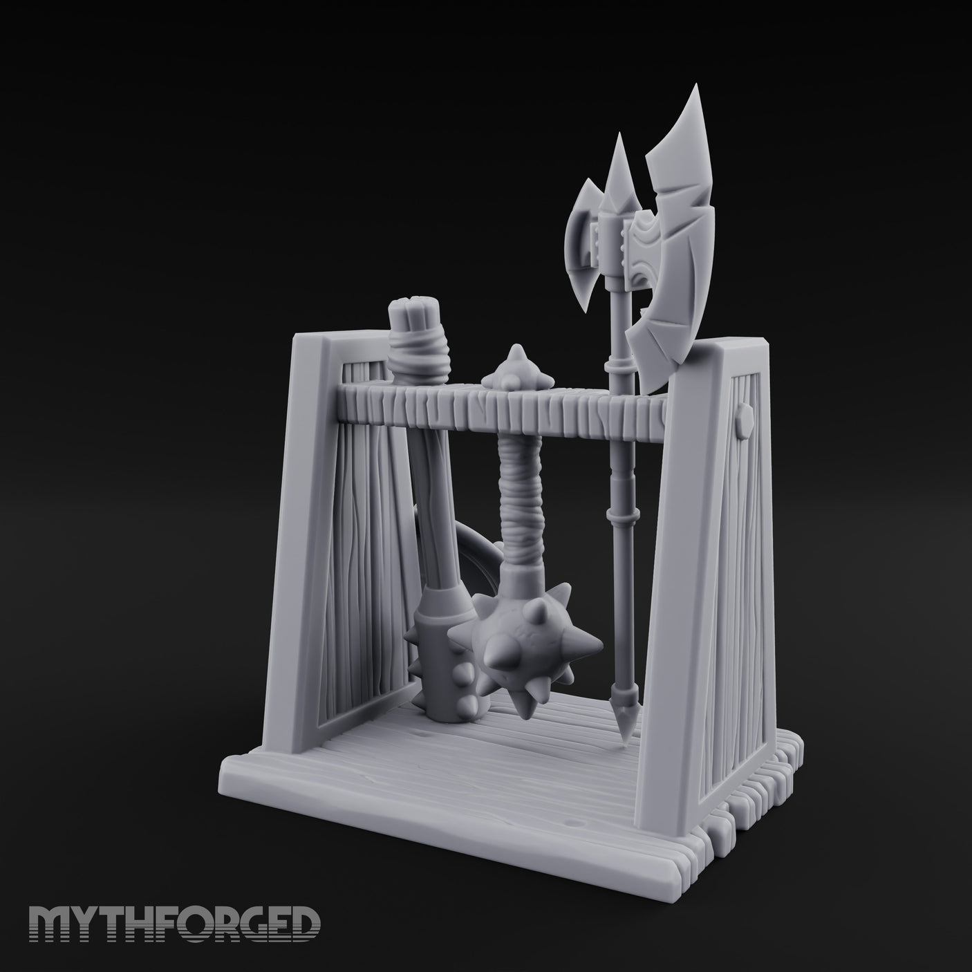 Axe-Crowned Shield-Leaned Tribal Weapon Rack gallery 5
