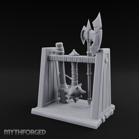 Axe-Crowned Shield-Leaned Tribal Weapon Rack Miniature for Dungeons and Dragons, Pathfinder or other TTRPGs