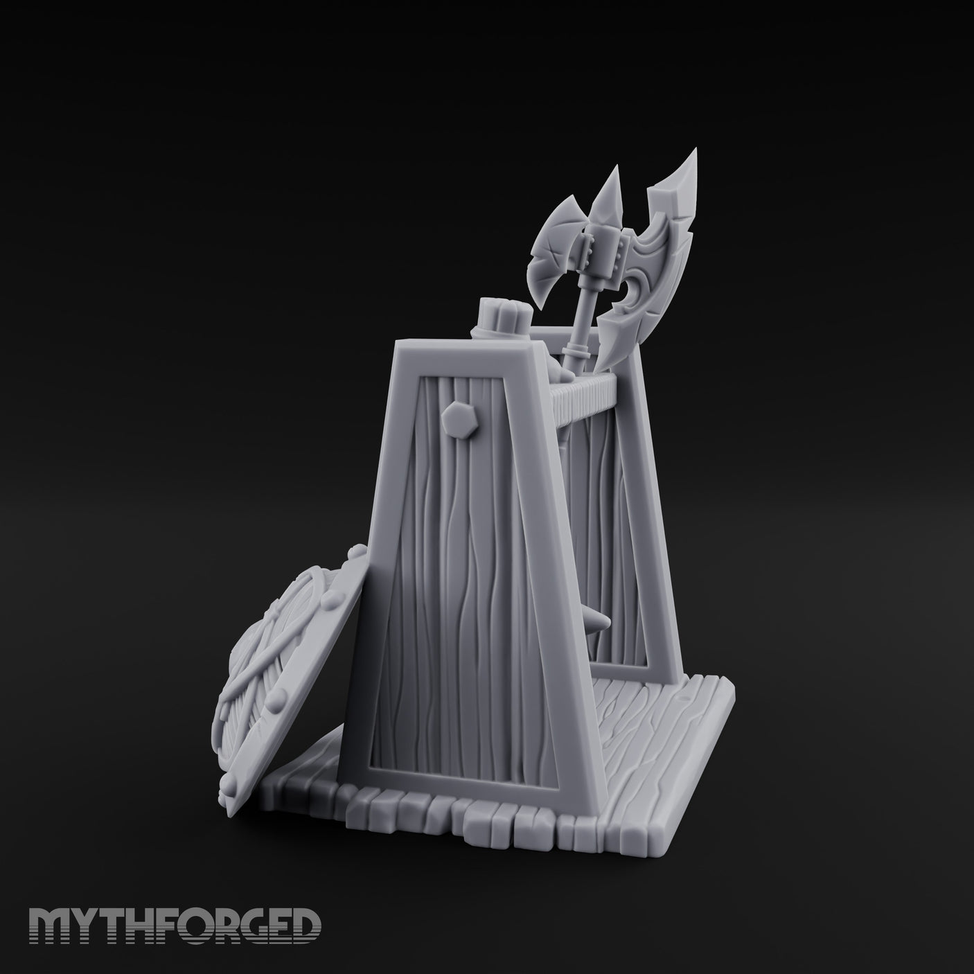 Axe-Crowned Shield-Leaned Tribal Weapon Rack gallery 7