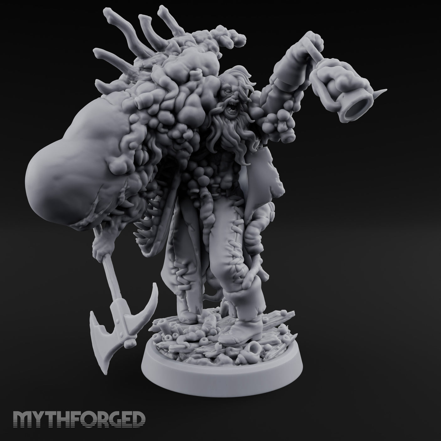 Axe Dangling Cauldron Hoisting Deep One Miniature for Dungeons and Dragons, Pathfinder or other TTRPGs