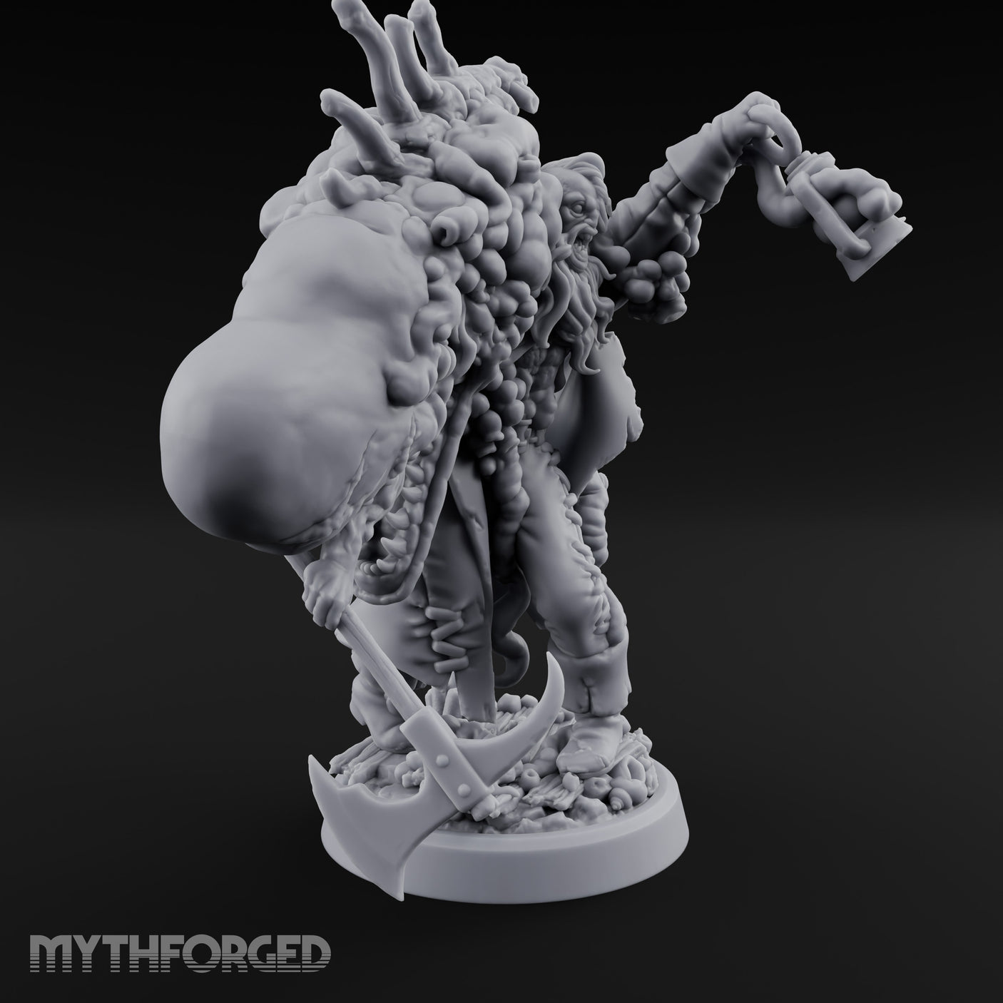 Axe Dangling Cauldron Hoisting Deep One Miniature for Dungeons and Dragons, Pathfinder or other TTRPGs